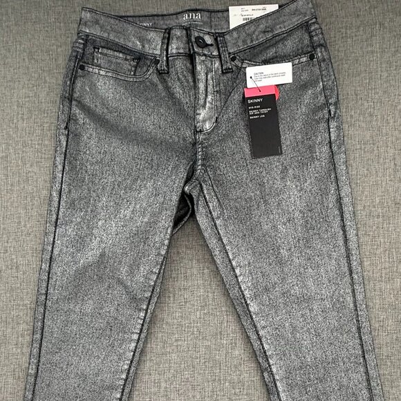 NEW! a.n.a A New Approach Skinny Metallic Pants Size 2 Mid Rise Cotton Blend $49 - Picture 3 of 14